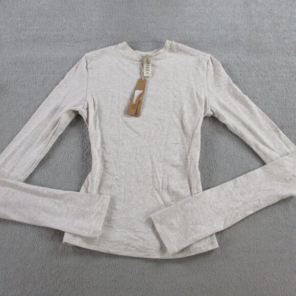 SKIMS Cotton Jersey Long Sleeve T Shirt Womens 2XS XXS Oatmeal Heather NEW NWT - Picture 2 of 8